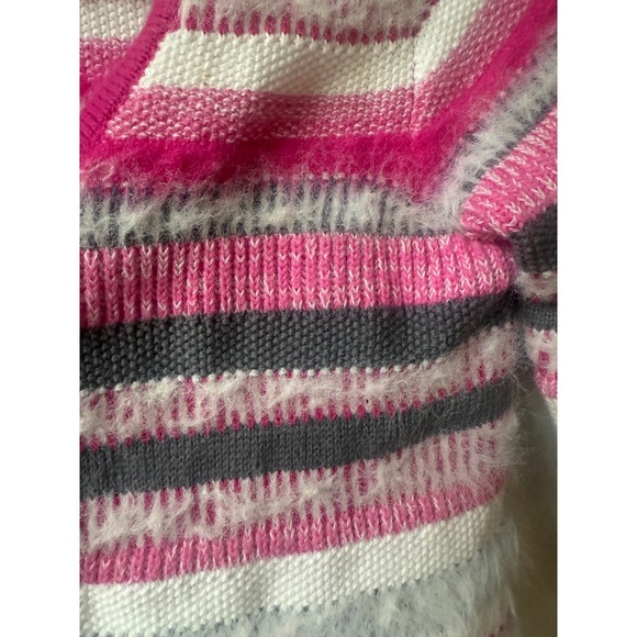 Gymboree Girls Striped Fuzzy Cardigan Sweater Size M 7/8 Pink Preppy Furry Cute - Picture 4 of 6